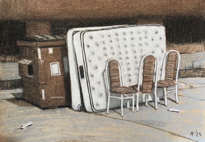 Dumpster, Matresses, Chairs: Pandemic Drawing #52